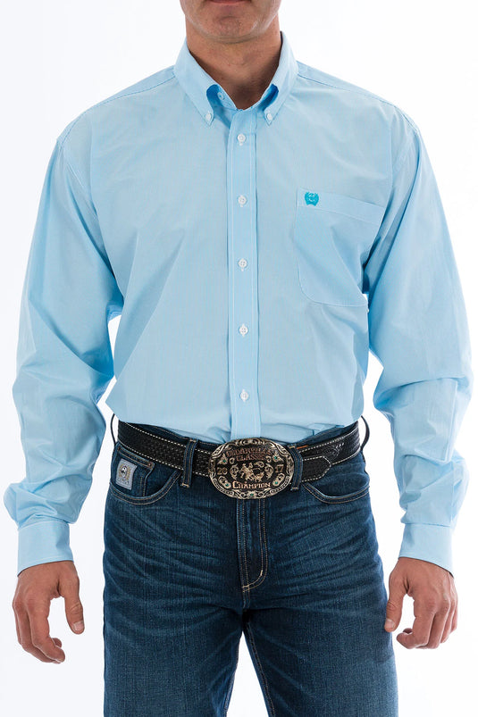 Cinch - Mens long sleeve shirt - Light Blue / White stripe