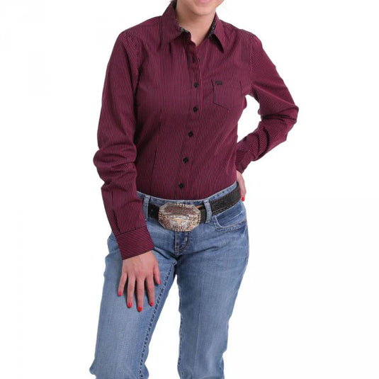 Cinch Women's Black and Wine Stripe Longsleeve Shirt