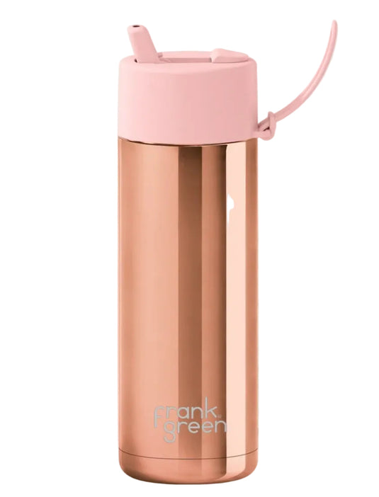 Frank Green Rose Gold Chrome Ceramic Reusable Bottle with Flip Straw Lid