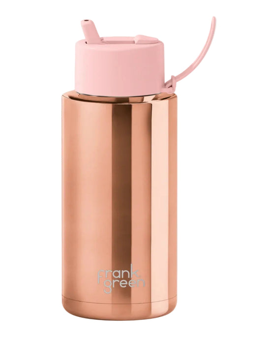 Frank Green Rose Gold Chrome Ceramic Reusable Bottle with Flip Straw Lid