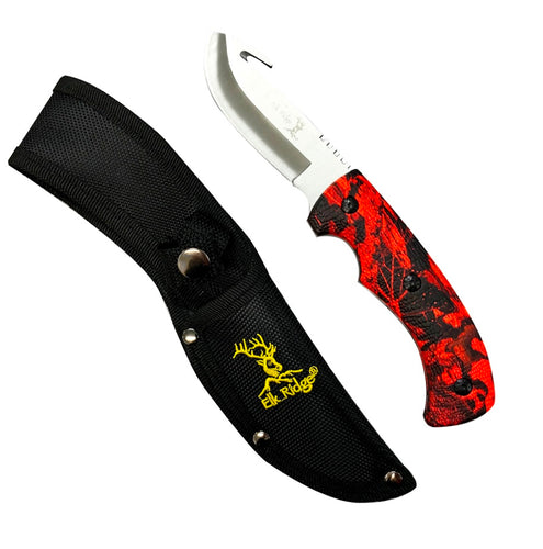 Elk Ridge Hook Skinner Knife Red Camo w/ Sheath