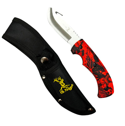 Elk Ridge Hook Skinner Knife Red Camo w/ Sheath