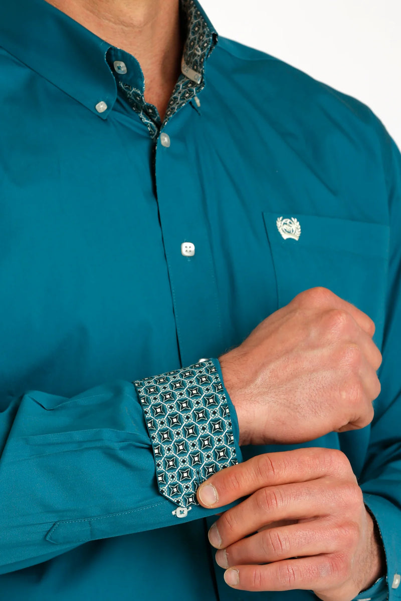 Load image into Gallery viewer, Cinch Mens Solid Teal Button Down Shirt
