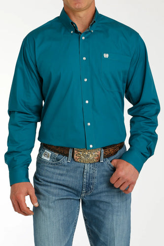 Cinch Mens Solid Teal Button Down Shirt