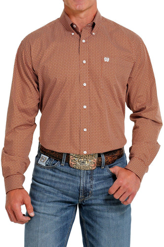 Cinch Mens Rust/White Geo Arena Shirt Regular