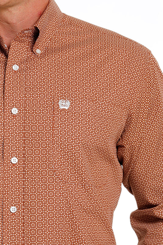 Cinch Mens Rust/White Geo Arena Shirt Regular