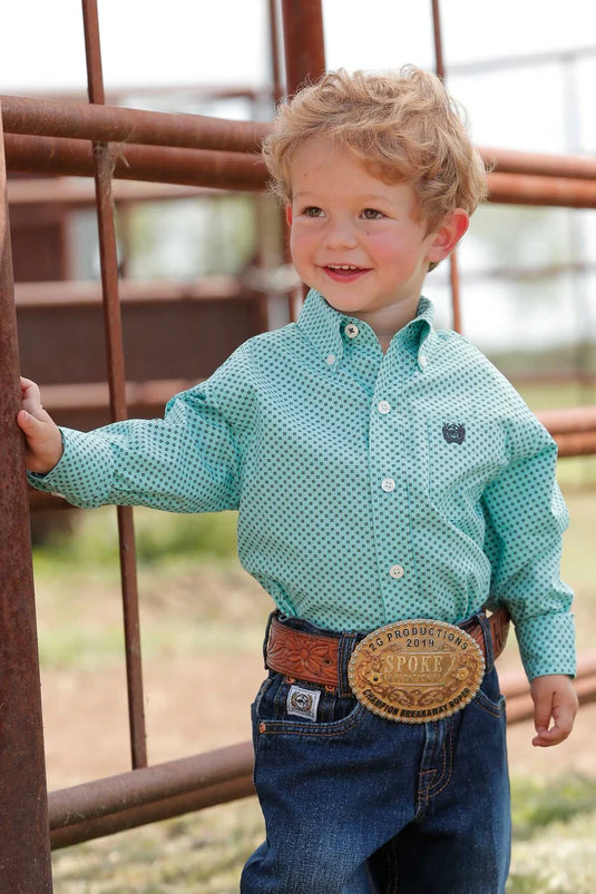 Cinch Boys Toddler Geometric Print Button Down Western Shirt - Light Blue